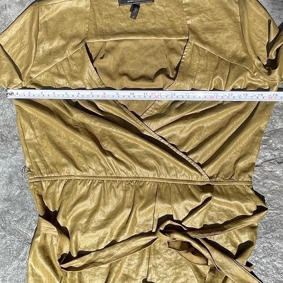 Bcbgmaxazria DARK CHARTREUSE green "TABEA" COCKTAIL DRESS silky shiny xs - Picture 2 of 6